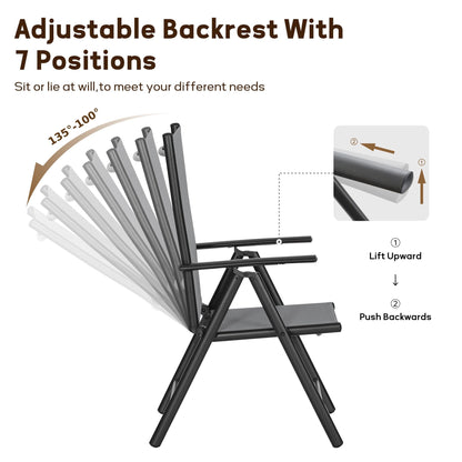 9-Piece Patio Dining Set, Metal Table and Foldable Sling Dining Chairs with 7 Levels Adjustable