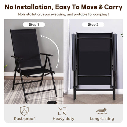9-Piece Patio Dining Set, Metal Table and Foldable Sling Dining Chairs with 7 Levels Adjustable