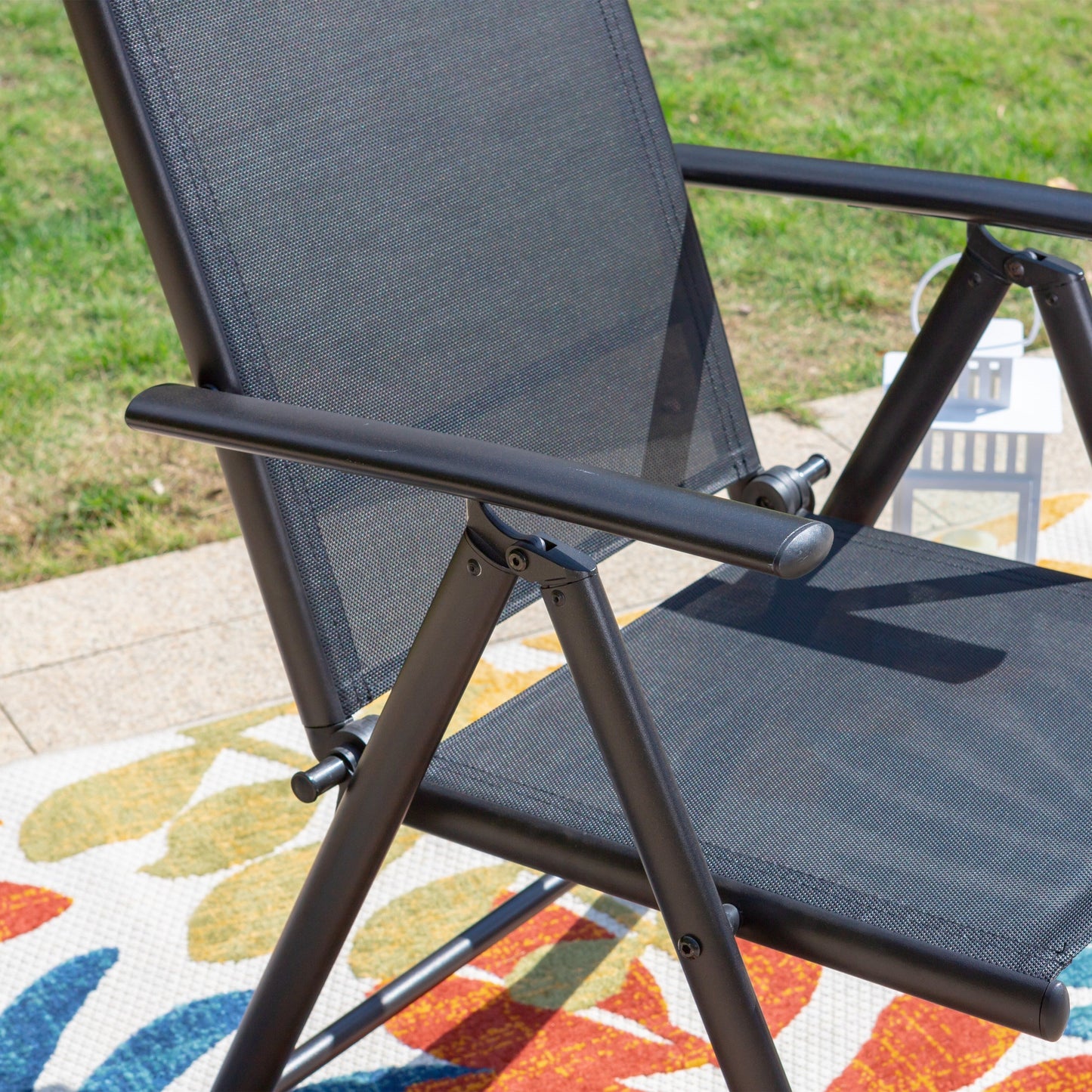 9-Piece Patio Dining Set, Metal Table and Foldable Sling Dining Chairs with 7 Levels Adjustable