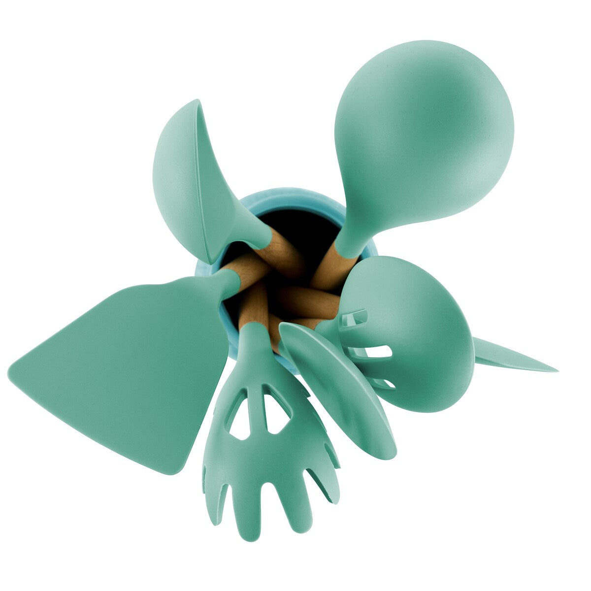 9 Piece Silicone and Wood Cooking Utensils in Turquoise