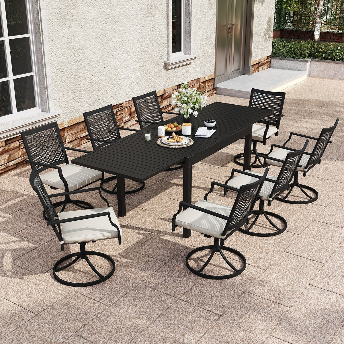 9 Pieces Outdoor Dining Set with Extendable Dining Table
