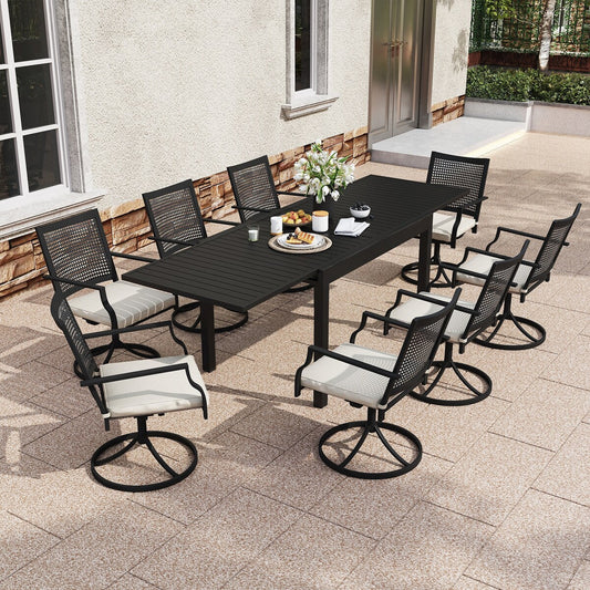 9 Pieces Outdoor Dining Set with Extendable Dining Table