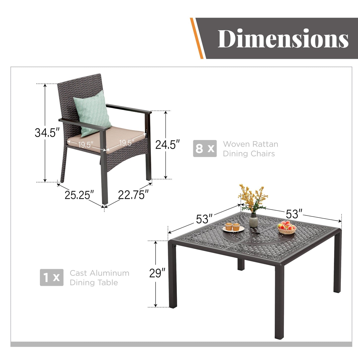 9 Pieces Patio Dining Set Outdoor Rattan Wicker Dining Furniture Set with Umbrella Hole
