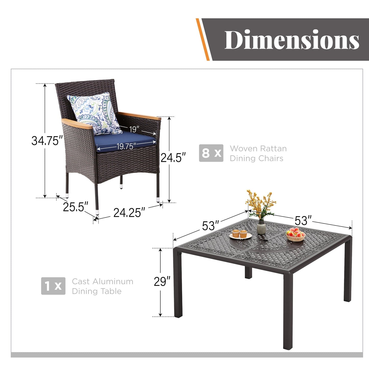 9 Pieces Patio Dining Set Outdoor Rattan Wicker Dining Furniture Set with Umbrella Hole