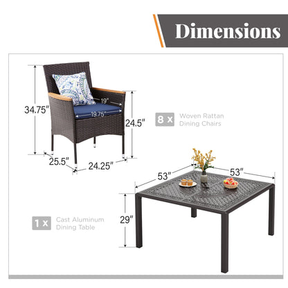 9 Pieces Patio Dining Set Outdoor Rattan Wicker Dining Furniture Set with Umbrella Hole