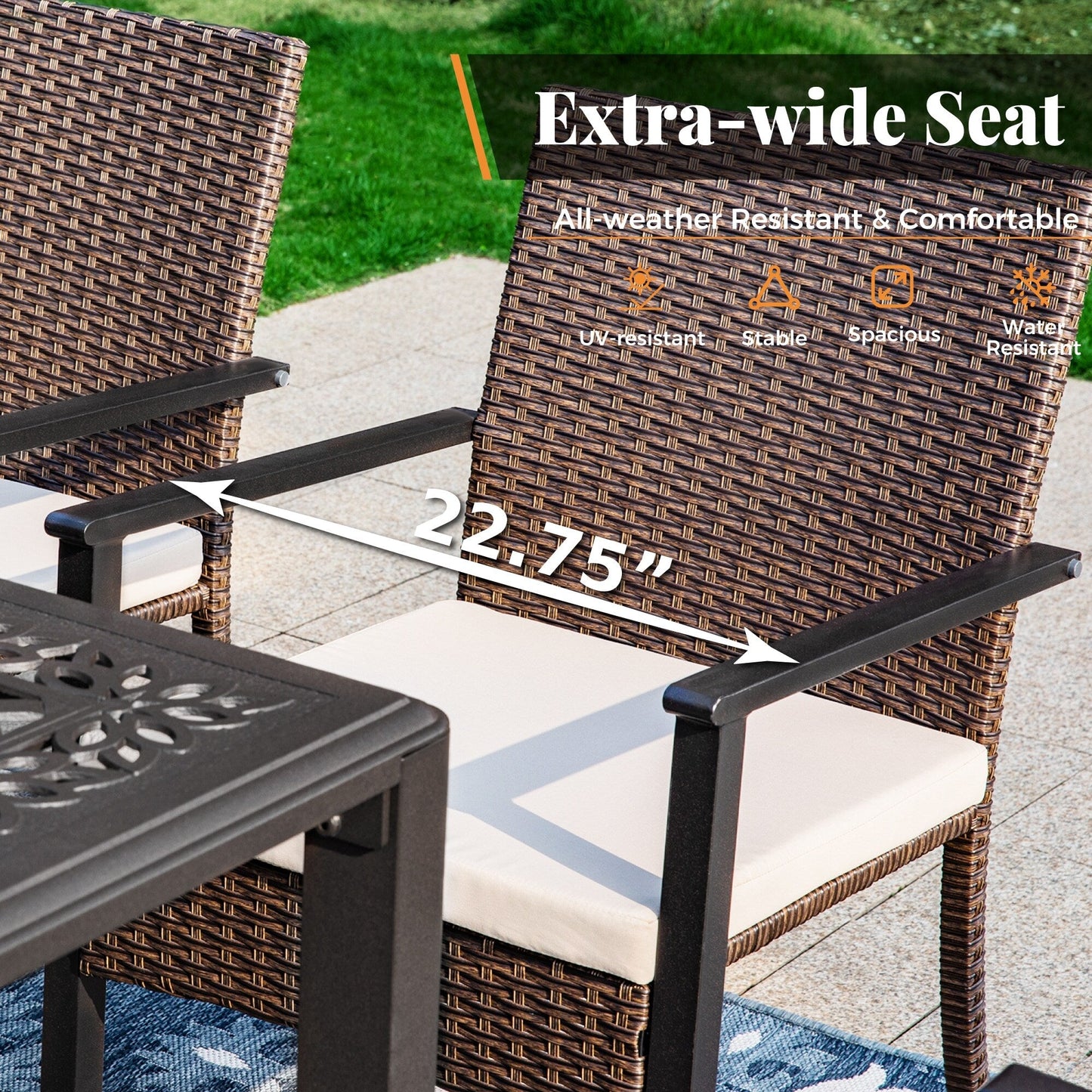 9 Pieces Patio Dining Set Outdoor Rattan Wicker Dining Furniture Set with Umbrella Hole