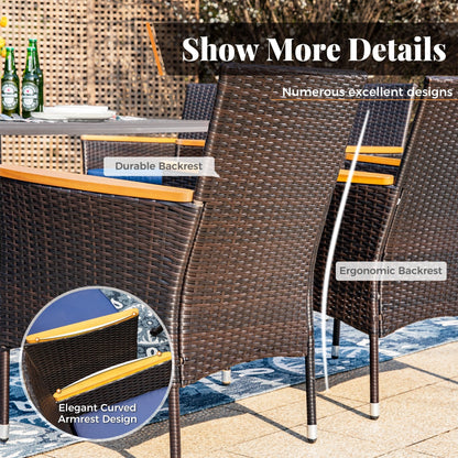 9 Pieces Patio Dining Set Outdoor Rattan Wicker Dining Furniture Set with Umbrella Hole