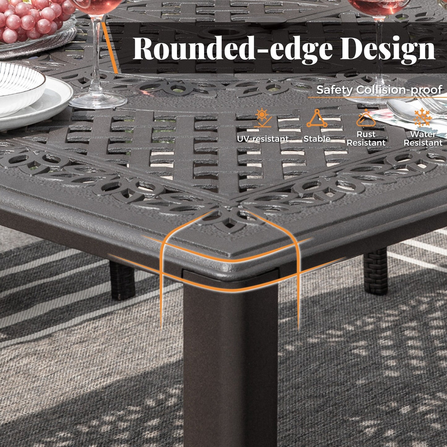 9 Pieces Patio Dining Set Outdoor Rattan Wicker Dining Furniture Set with Umbrella Hole