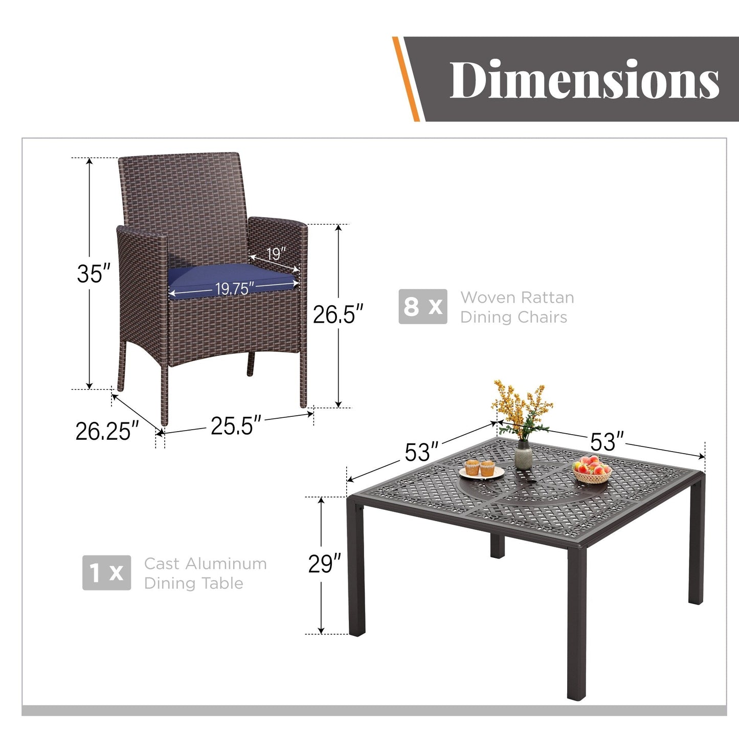 9 Pieces Patio Dining Set Outdoor Rattan Wicker Dining Furniture Set with Umbrella Hole
