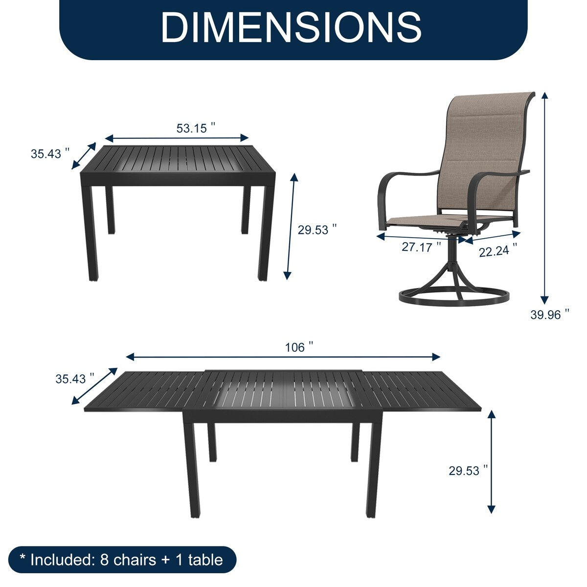 9 Pieces Patio Dining Set with Extendable Dining Table