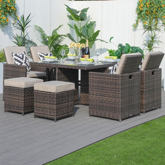9-piece Outdoor Dining Table Set with Cushions
