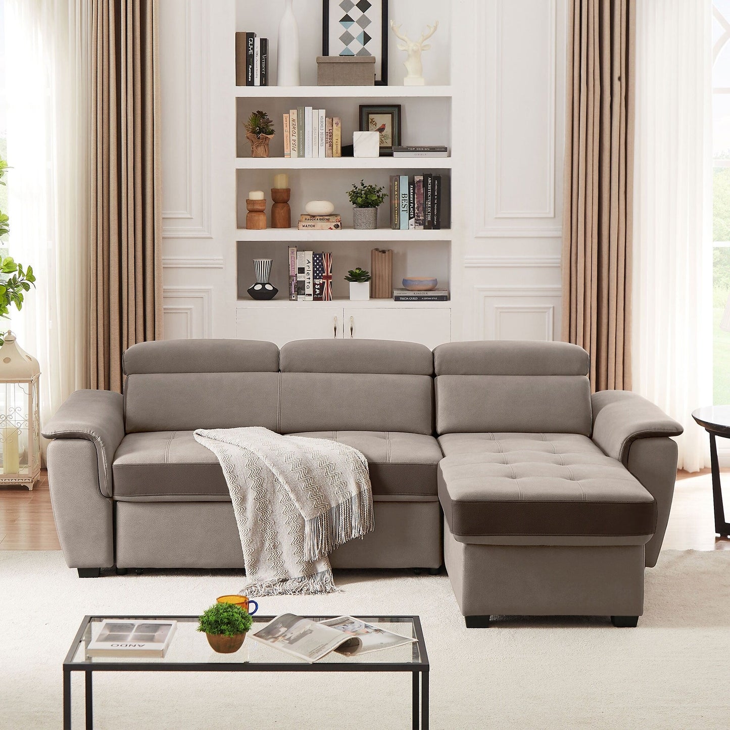 96 Wide Sleeper Sofa Chaise Reversible with Pull-Out Bed