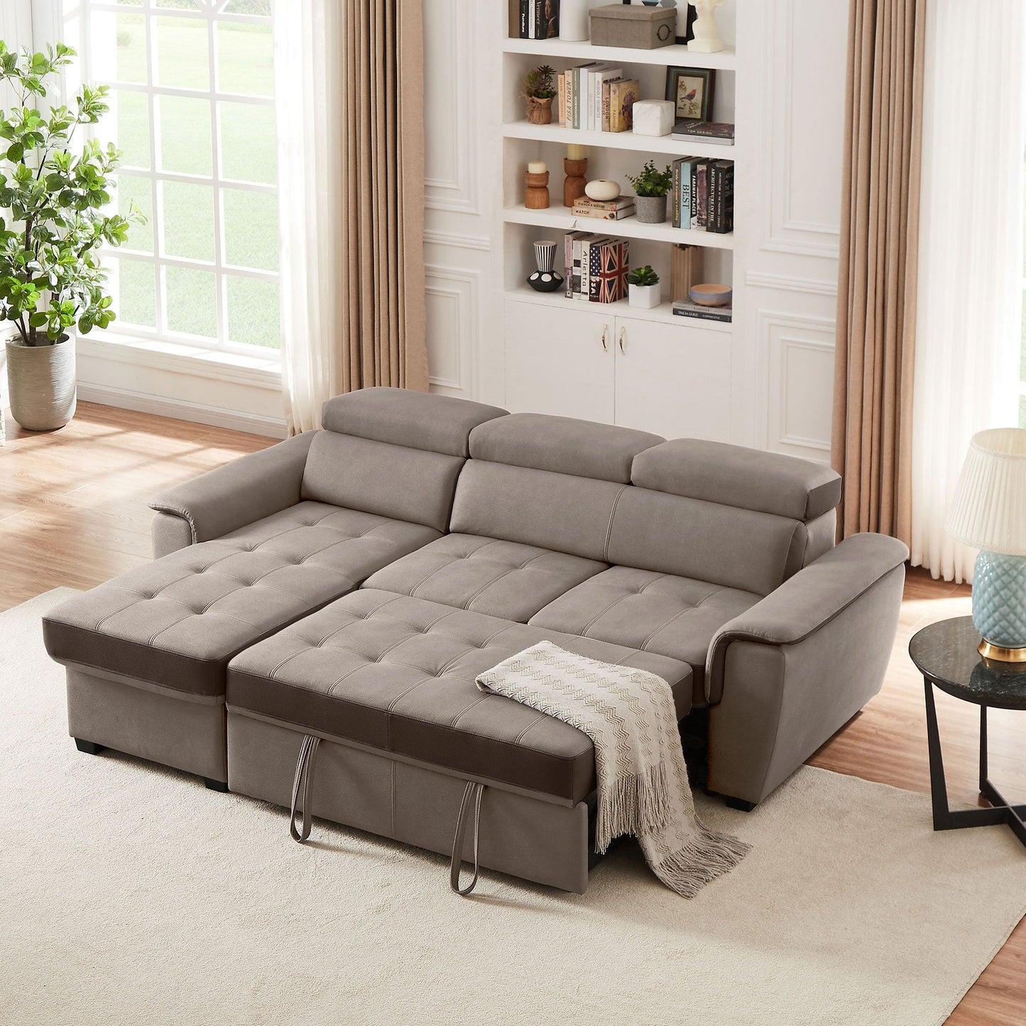 96 Wide Sleeper Sofa Chaise Reversible with Pull-Out Bed