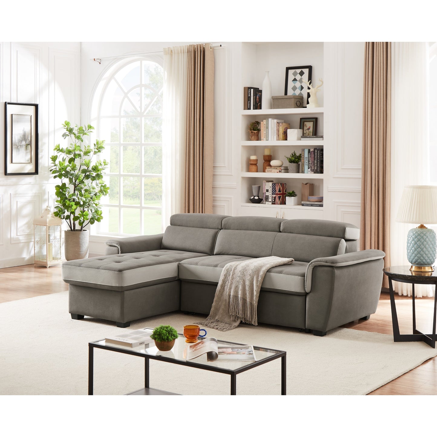 96 Wide Sleeper Sofa Chaise Reversible with Pull-Out Bed