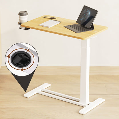 FunniHomi 28/32 Movable Overbed Table Height Adjustable Computer Desk with Wheels, White/Black Laptop Table for Bed and Sofa