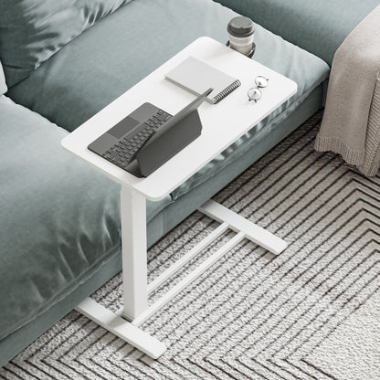 FunniHomi 28/32 Movable Overbed Table Height Adjustable Computer Desk with Wheels, White/Black Laptop Table for Bed and Sofa
