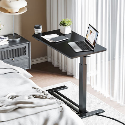FunniHomi 28/32 Movable Overbed Table Height Adjustable Computer Desk with Wheels, White/Black Laptop Table for Bed and Sofa