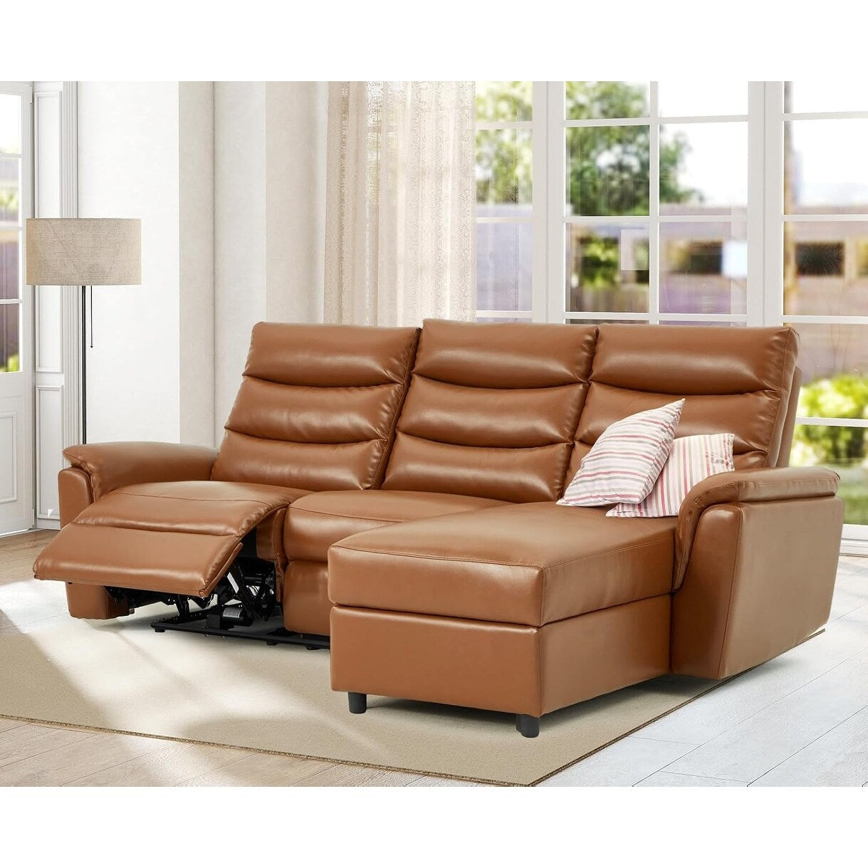 AECOJOY Power Reclining Sectional Sofa, PU Leather Sleep Sofa Bed with Storage Chaise, Adjustable Backrest & Footrest