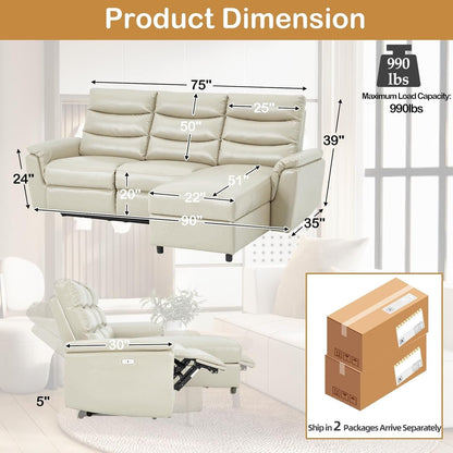 AECOJOY Power Reclining Sectional Sofa, PU Leather Sleep Sofa Bed with Storage Chaise, Adjustable Backrest & Footrest