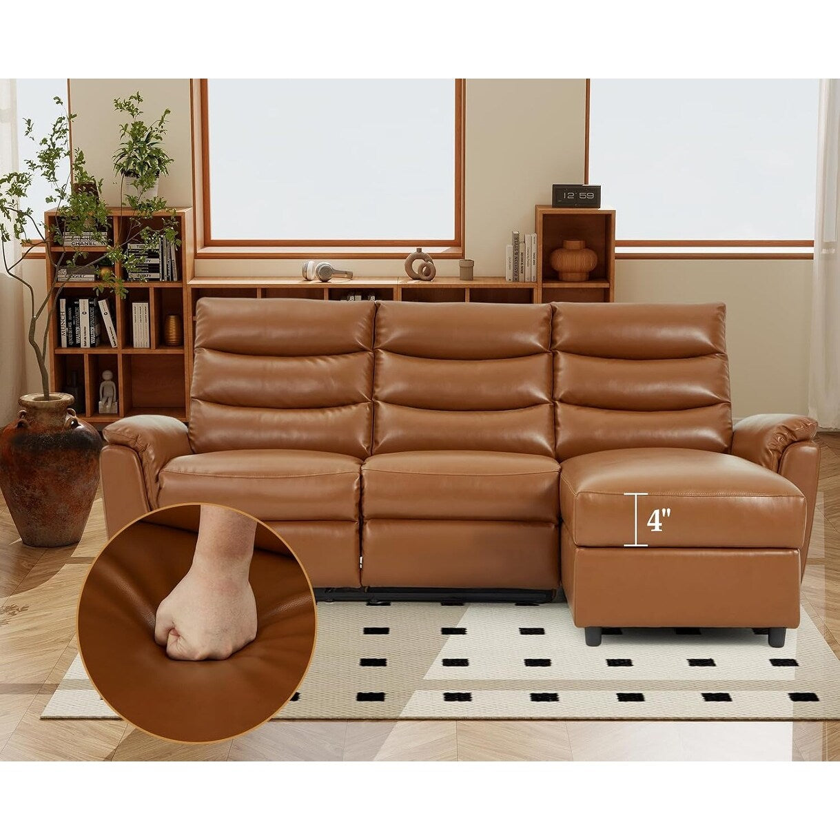 AECOJOY Power Reclining Sectional Sofa, PU Leather Sleep Sofa Bed with Storage Chaise, Adjustable Backrest & Footrest