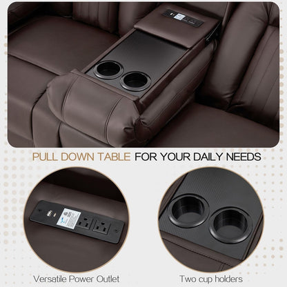 AECOJOY Recliner Sofa Manual RV Reclining Couch PU Home Theater Seating w/ Console
