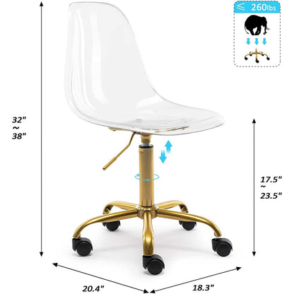 Acrylic Swivel adjustable height Armless Home office Rolling Chair