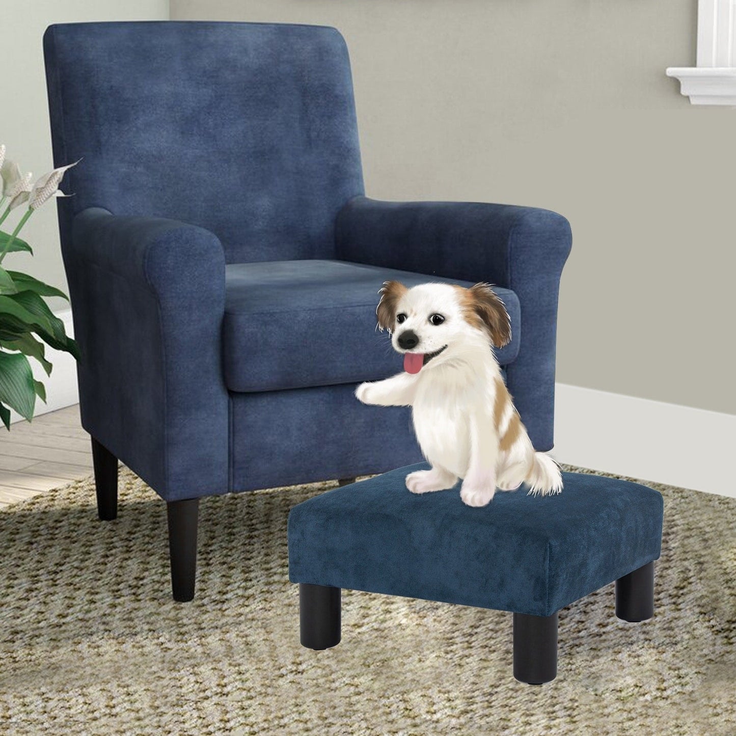 Adeco Ottoman Upholstered Fabric Footrest Pet Steps Dog Stair Stool