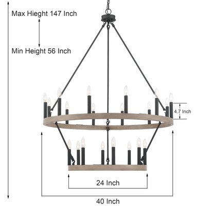 Acroma 20-light Modern Farmhouse 40In Round Wagon Wheel Chandelier with UL