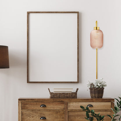 Adrienne River of Goods Pink Glass and Metal Retro Wall Sconce - 5.375 x 8.625 x 32.25