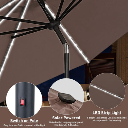Ainfox 10ft Patio Umbrella with Lights Outdoor Solar Umbrella without Base