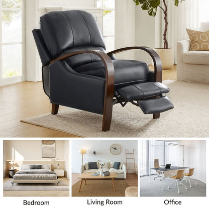 Alex Mid-century Modern Cigar Genuine Leather Manual Recliner with Wooden Curved Arms, Set of 2
