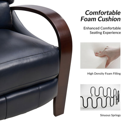 Alex Mid-century Modern Cigar Genuine Leather Manual Recliner with Wooden Curved Arms, Set of 2