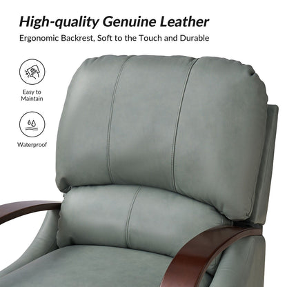 Alex Mid-century Modern Cigar Genuine Leather Manual Recliner with Wooden Curved Arms, Set of 2