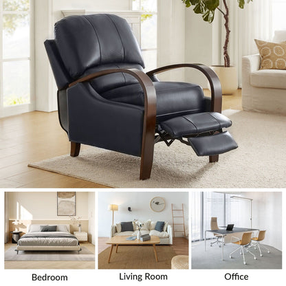 Alex Mid-century Modern Cigar Genuine Leather Manual Recliner with Wooden Curved Arms, Set of 2