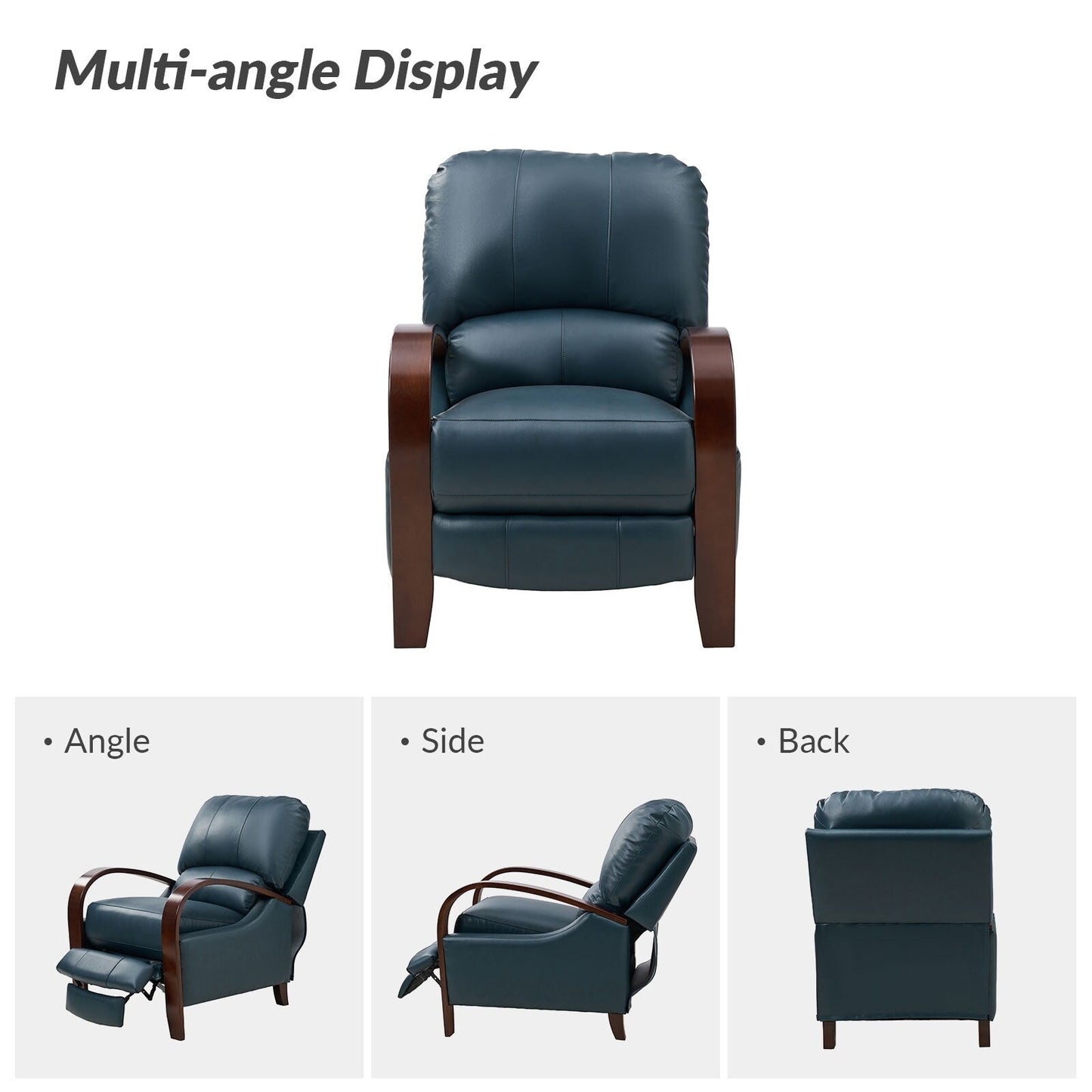 Alex Mid-century Modern Cigar Genuine Leather Manual Recliner with Wooden Curved Arms, Set of 2