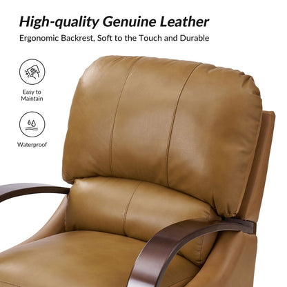 Alex Mid-century Modern Cigar Genuine Leather Manual Recliner with Wooden Curved Arms, Set of 2