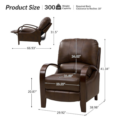Alex Mid-century Modern Cigar Genuine Leather Manual Recliner with Wooden Curved Arms, Set of 2