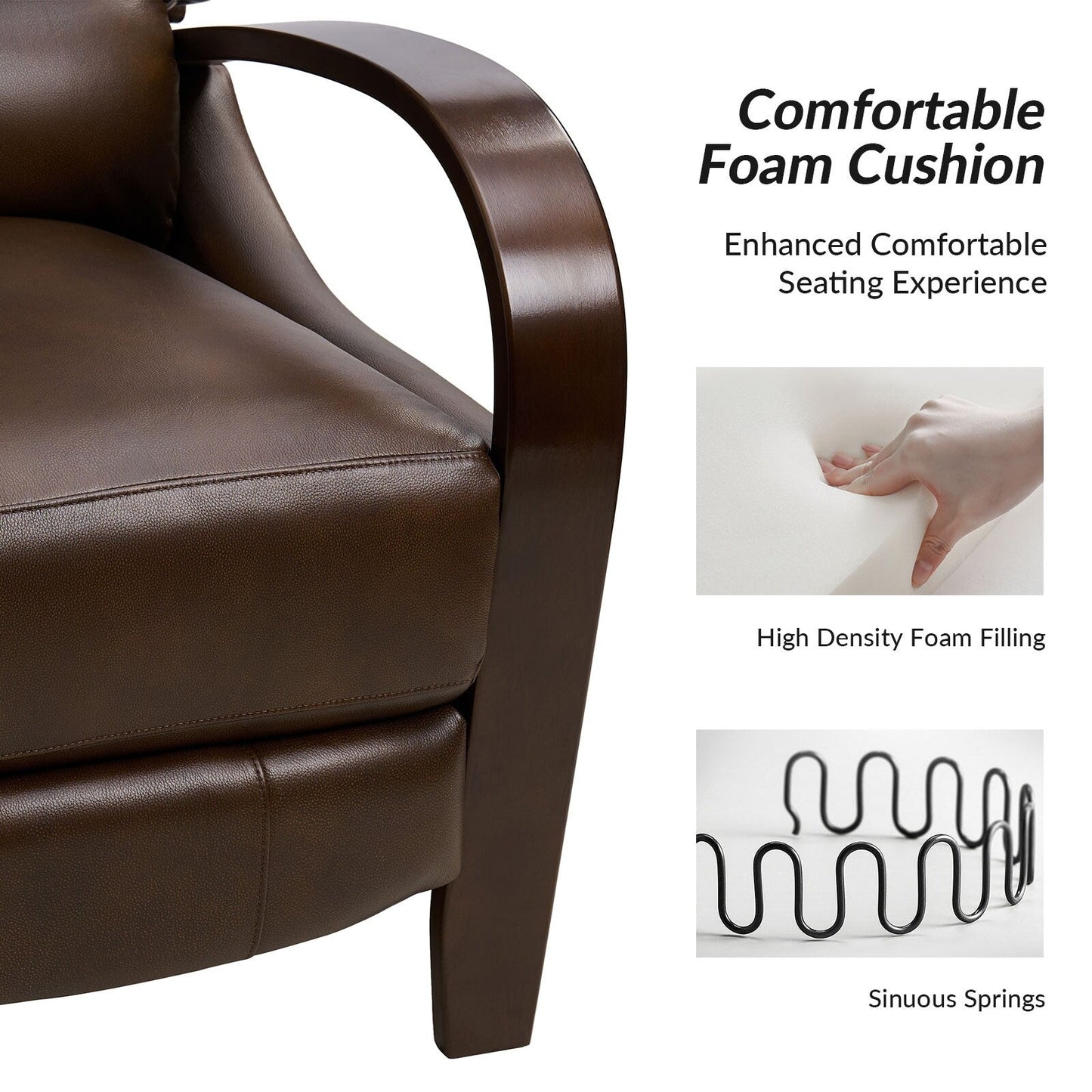 Alex Mid-century Modern Cigar Genuine Leather Manual Recliner with Wooden Curved Arms, Set of 2
