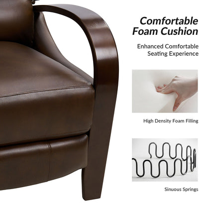 Alex Mid-century Modern Cigar Genuine Leather Manual Recliner with Wooden Curved Arms, Set of 2