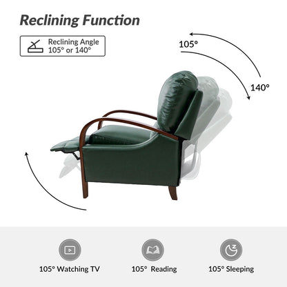Alex Mid-century Modern Cigar Genuine Leather Manual Recliner with Wooden Curved Arms, Set of 2