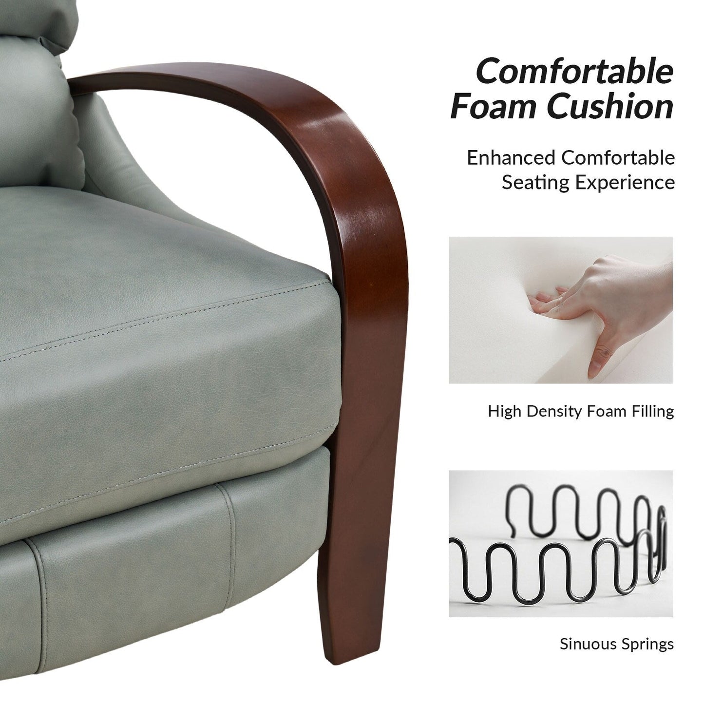 Alex Mid-century Modern Cigar Genuine Leather Manual Recliner with Wooden Curved Arms, Set of 2