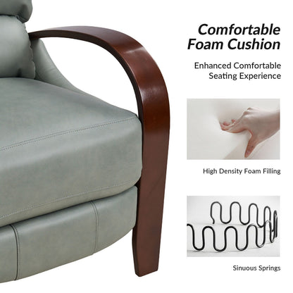 Alex Mid-century Modern Cigar Genuine Leather Manual Recliner with Wooden Curved Arms, Set of 2