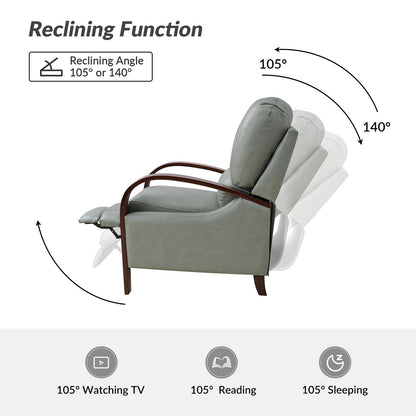 Alex Mid-century Modern Cigar Genuine Leather Manual Recliner with Wooden Curved Arms, Set of 2