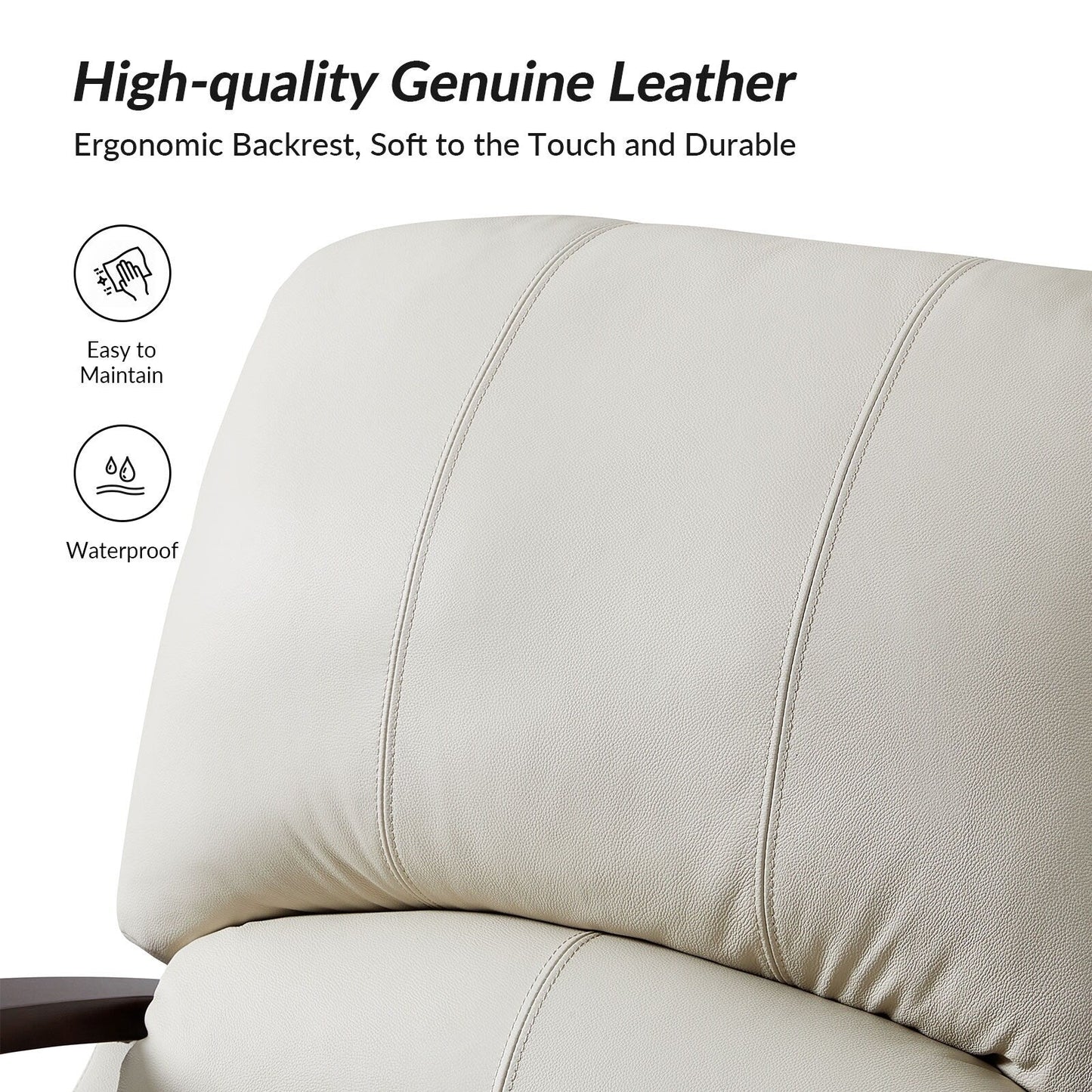 Alex Mid-century Modern Cigar Genuine Leather Manual Recliner with Wooden Curved Arms, Set of 2