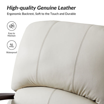 Alex Mid-century Modern Cigar Genuine Leather Manual Recliner with Wooden Curved Arms, Set of 2