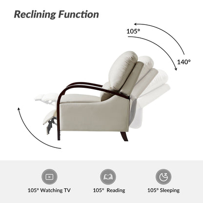 Alex Mid-century Modern Cigar Genuine Leather Manual Recliner with Wooden Curved Arms, Set of 2