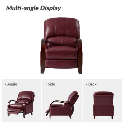 Alex Mid-century Modern Cigar Genuine Leather Manual Recliner with Wooden Curved Arms, Set of 2
