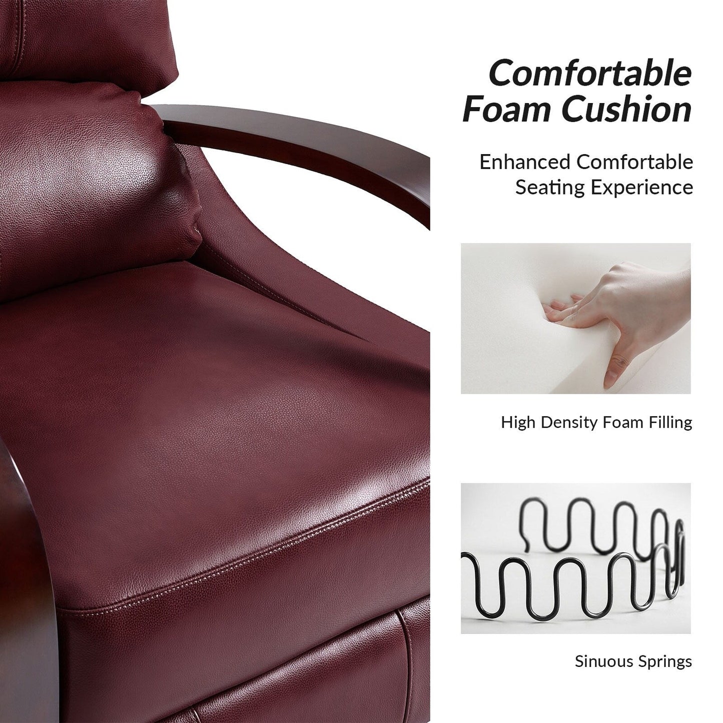 Alex Mid-century Modern Cigar Genuine Leather Manual Recliner with Wooden Curved Arms, Set of 2