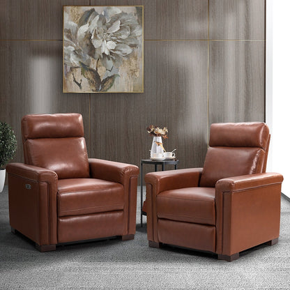 Alicia 34.65 Wide Contemporary Classic Genuine Leather Power Recliner With USB Port (Set of 2)