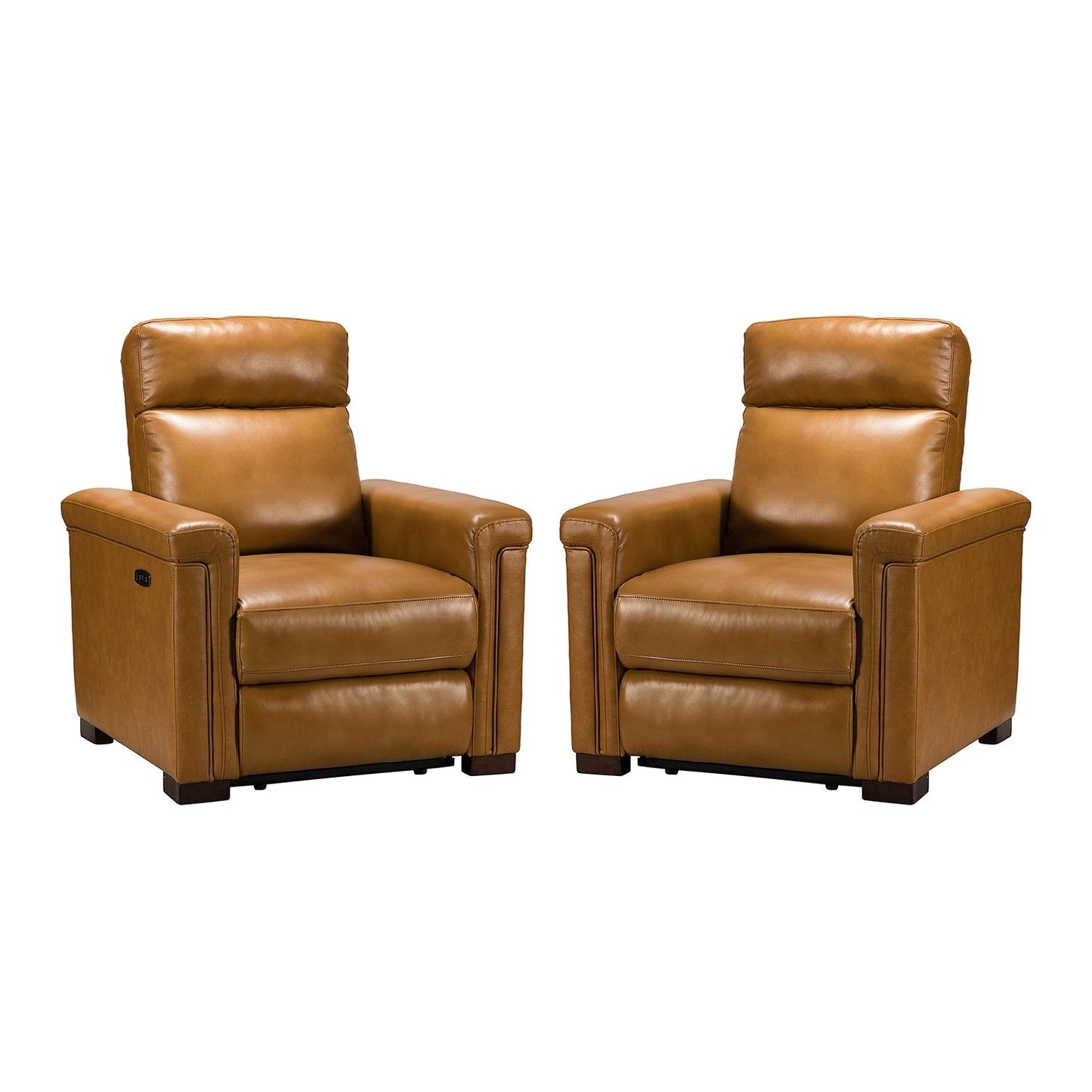 Alicia 34.65 Wide Contemporary Classic Genuine Leather Power Recliner With USB Port (Set of 2)